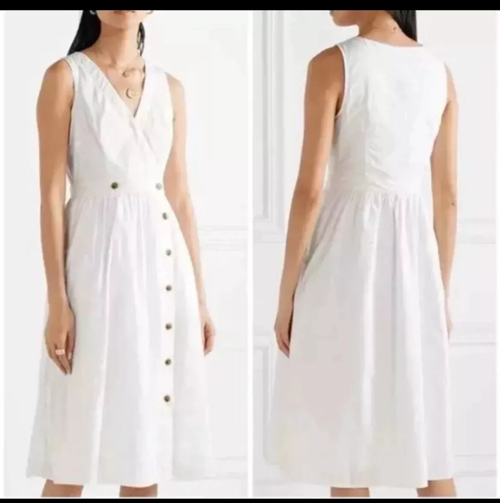 J.CREW White Poplin 100% Cotton Rosina Minimalist Classic Sleeveless Midi Dress